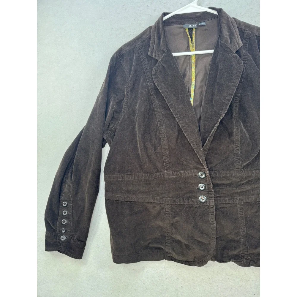 VTG Y2K Blazer Womens 1X Brown Corduroy Stretch Button Front Dark Academia Indie